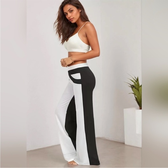 Pants - Black and white high-rise white leg pants